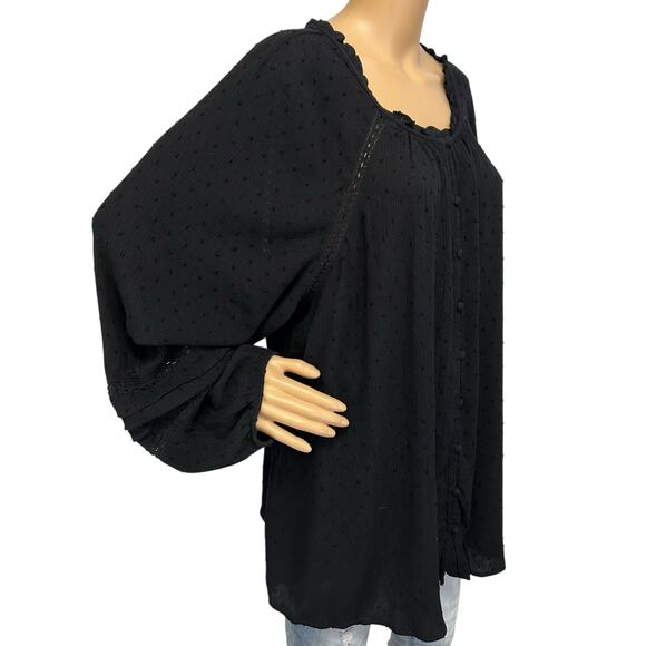 Torrid Swiss Dot Lace Inset Top Deep Black Long Sleeve Plus Size 4X - Picture 4 of 12